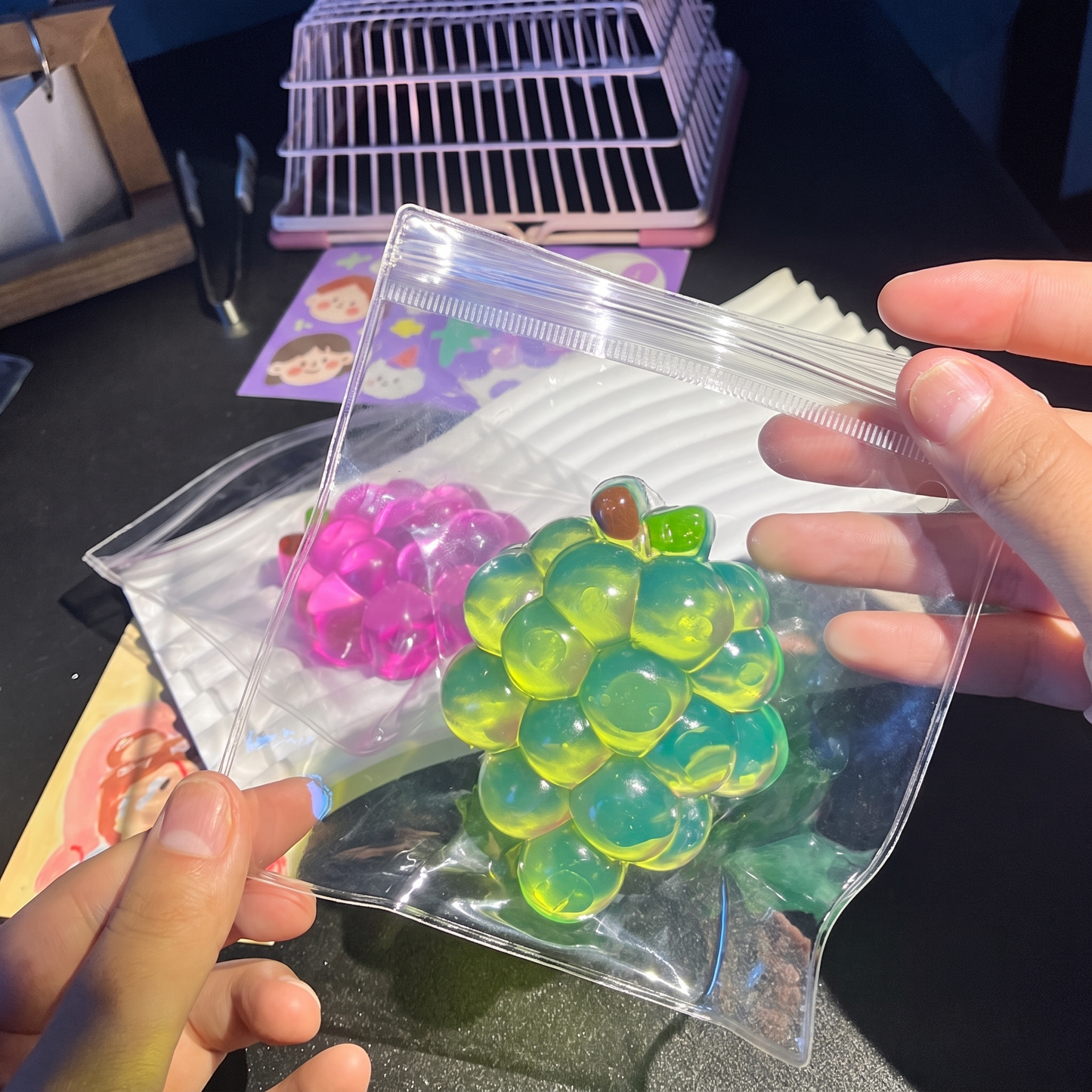 Creative Handmade Crystal Grape Squeeze Toy for Stress Relief