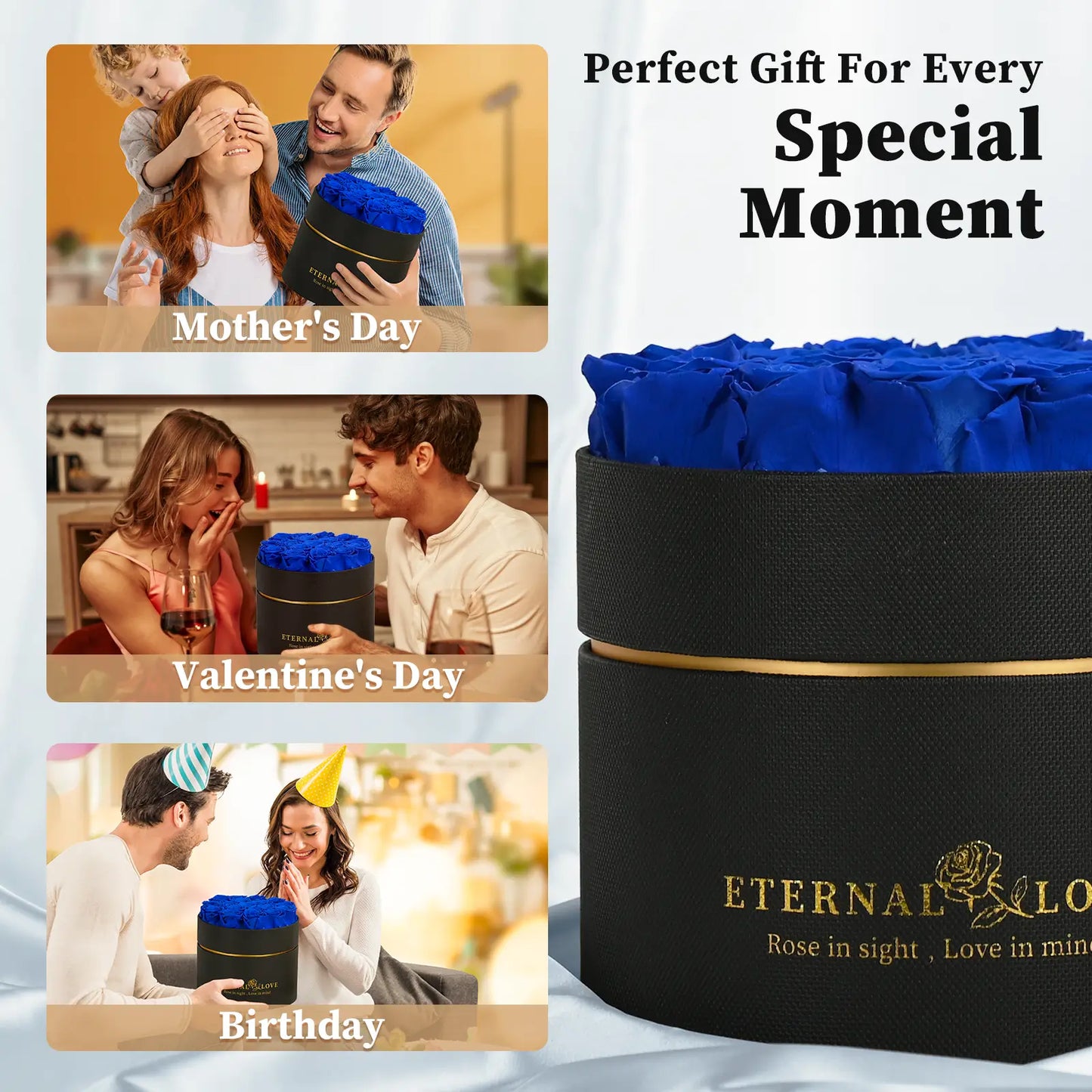 LIFELUM Forever Flowers with Scented Candle in Box-Blue Roses