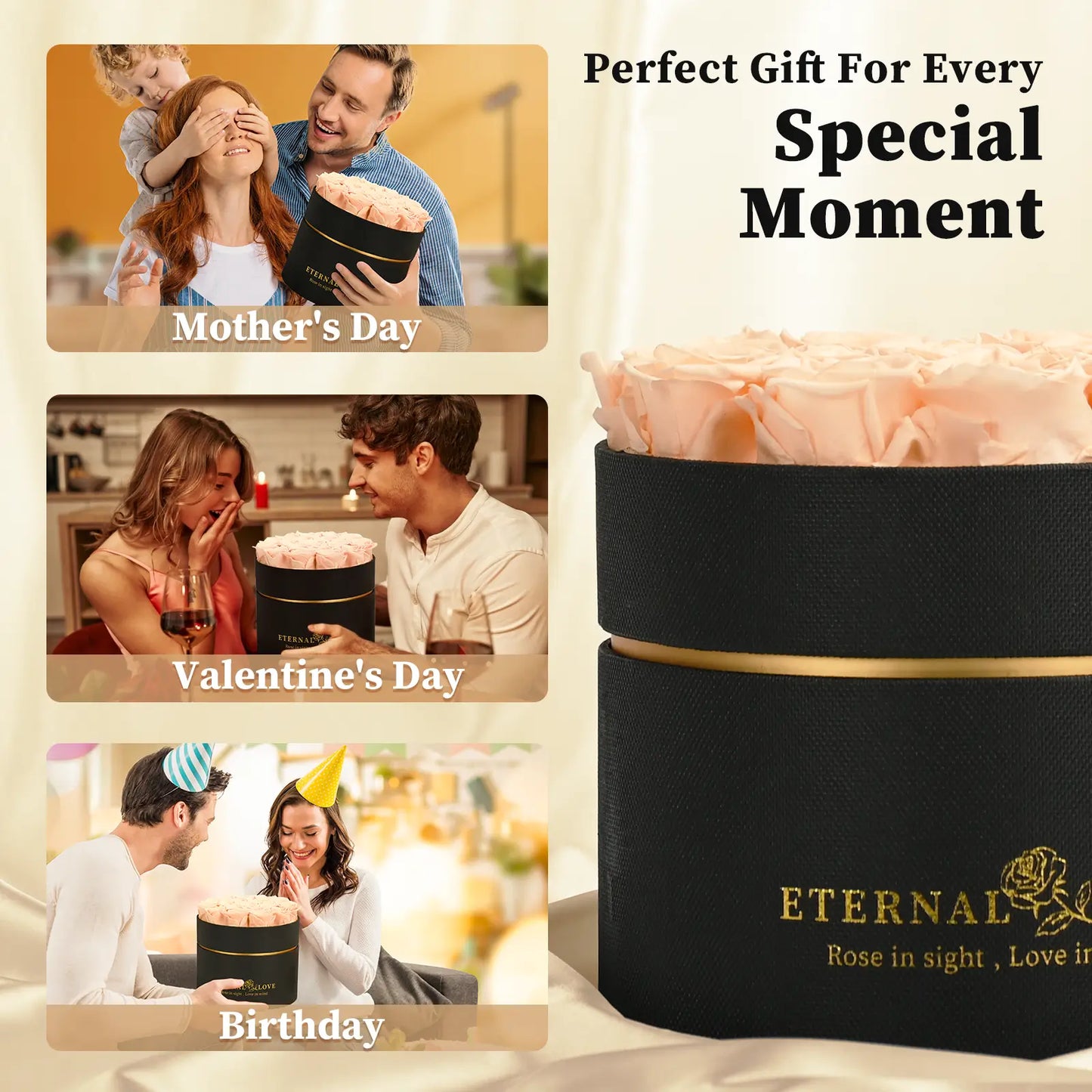 LIFELUM Forever Flowers with Scented Candle in Box-Champagne Roses