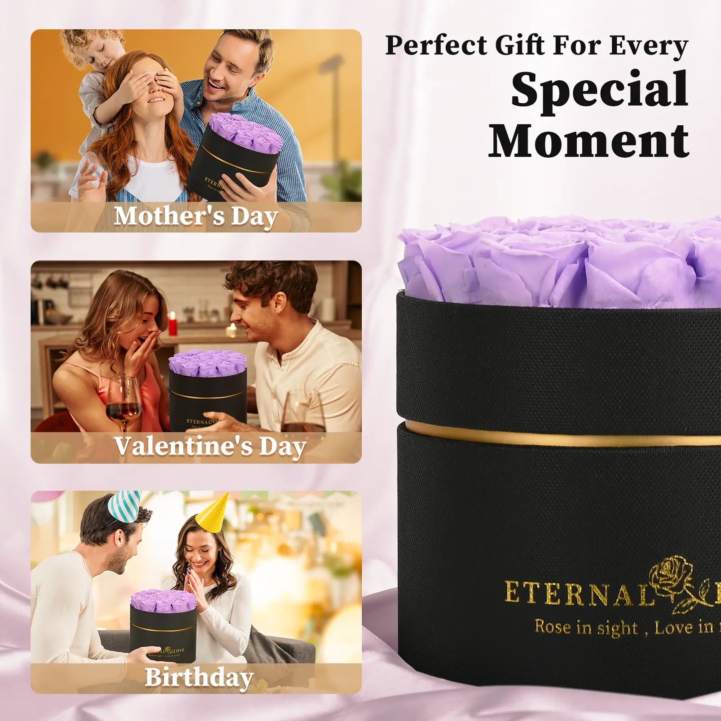 LIFELUM Forever Flowers with Scented Candle in Box-Purple Roses