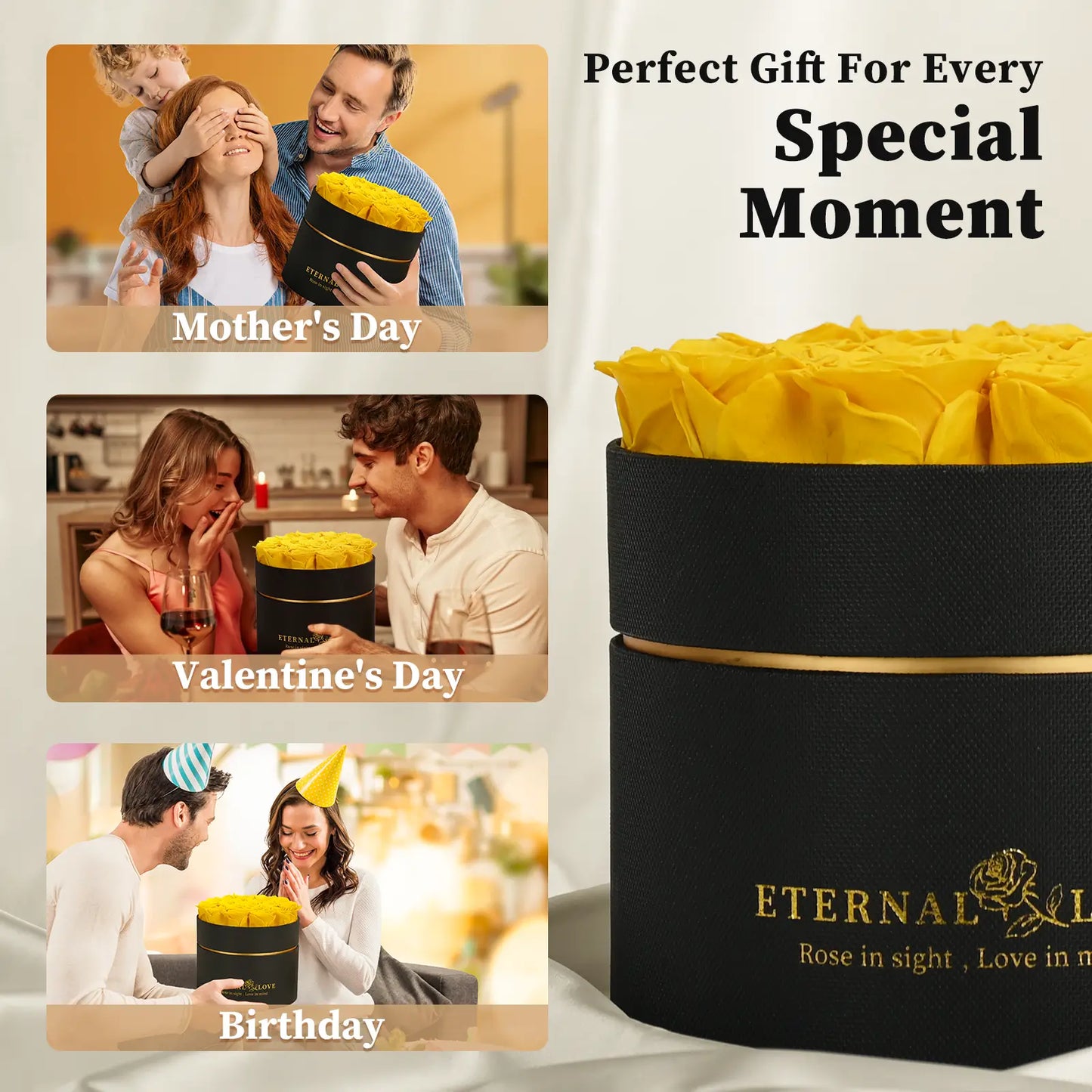 LIFELUM Forever Flowers with Scented Candle in Box-Yellow Roses