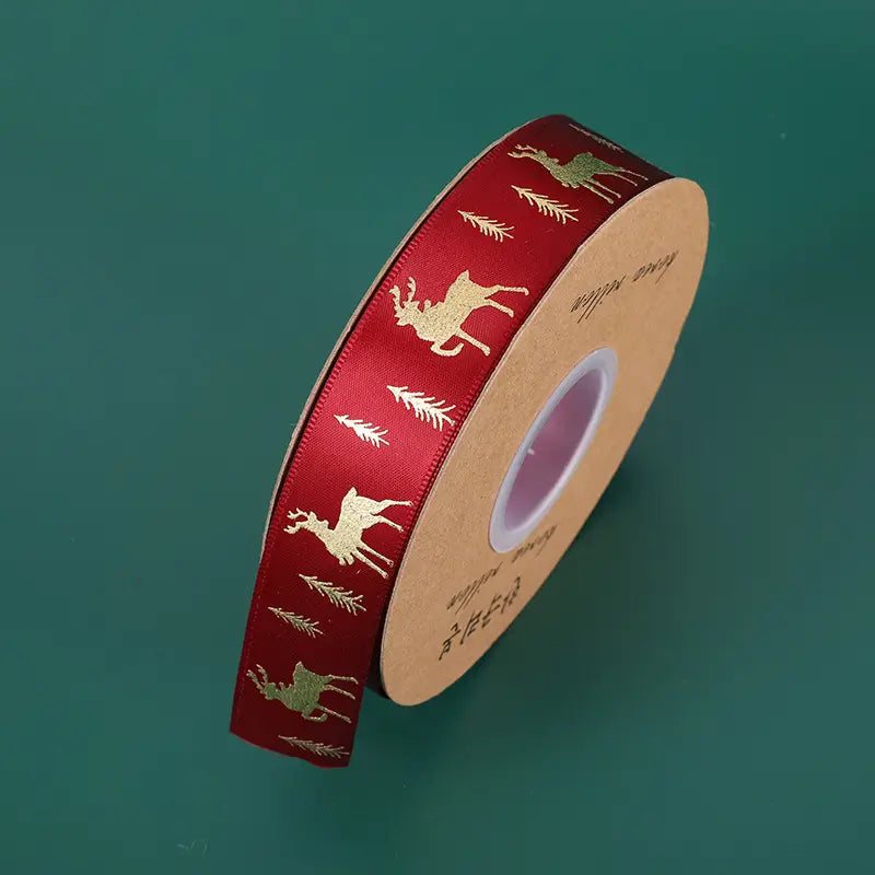 Spot Wholesale | Christmas Elk Hot Stamping Printed Gift Packaging Ribbon