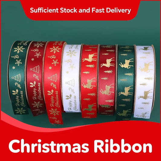 Spot Wholesale | Christmas Elk Hot Stamping Printed Gift Packaging Ribbon