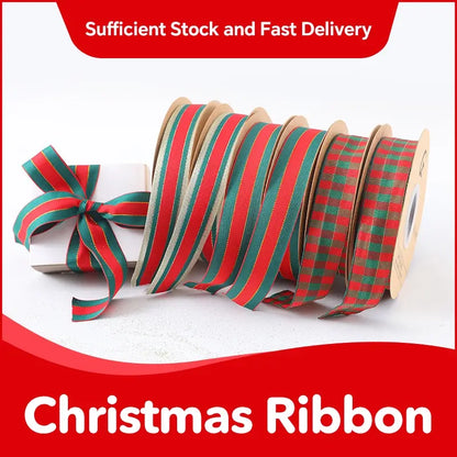 Spot Wholesale | New Christmas Gift Box Decoration Plaid Striped Ribbon