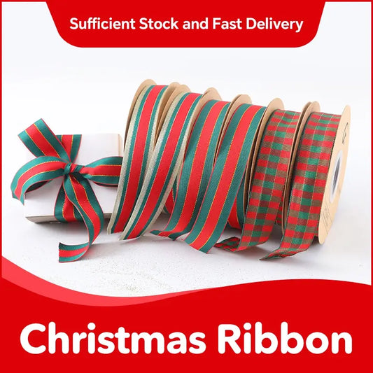 Spot Wholesale | New Christmas Gift Box Decoration Plaid Striped Ribbon