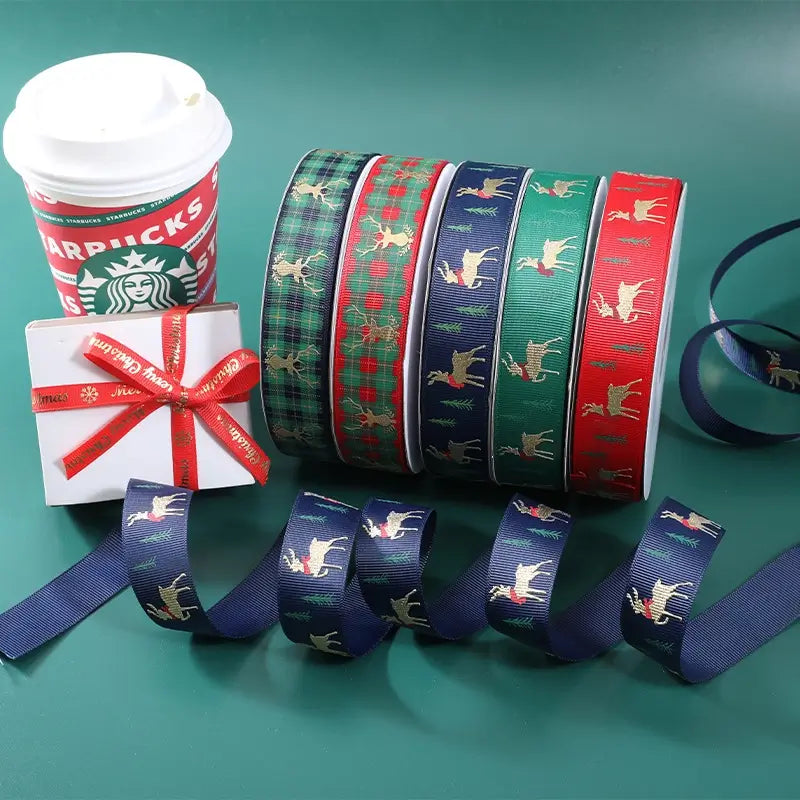Spot Wholesale | Christmas Deer Jacquard Webbing Gift Box Packaging Ribbon