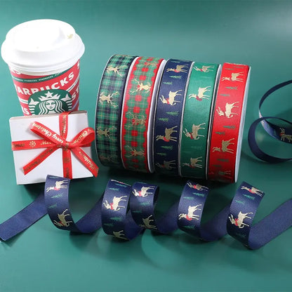 Spot Wholesale | Christmas Deer Jacquard Webbing Gift Box Packaging Ribbon