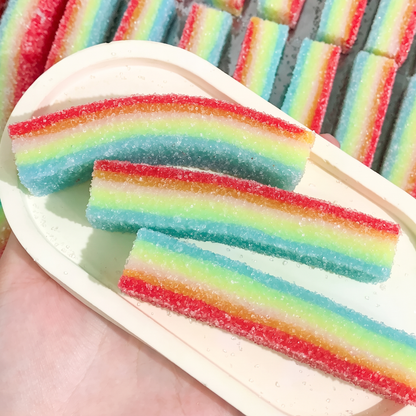 Creative Sour Strip & Colorful Strip Fruit Gummies – Sour Sugar-Coated Squeezable Toy