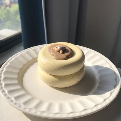 Cute, slow-rise strawberry cake soufflé stress-relief toy; a beautifully crafted, realistic-looking miniature item perfect for dollhouses or as a fun, tactile fidget toy.