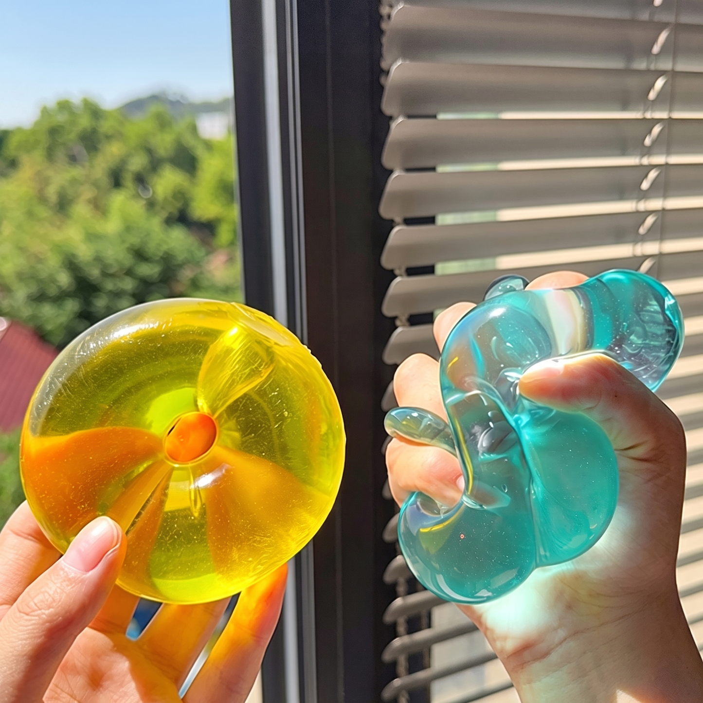 Solid-color maltose-filled donut squeeze toy – moldable, slow-rise, stress-relief, and grip-friendly.