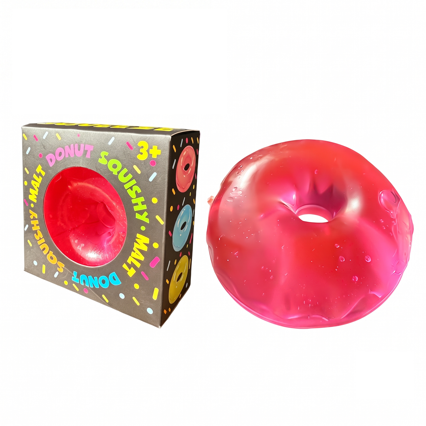Solid-color maltose-filled donut squeeze toy – moldable, slow-rise, stress-relief, and grip-friendly.