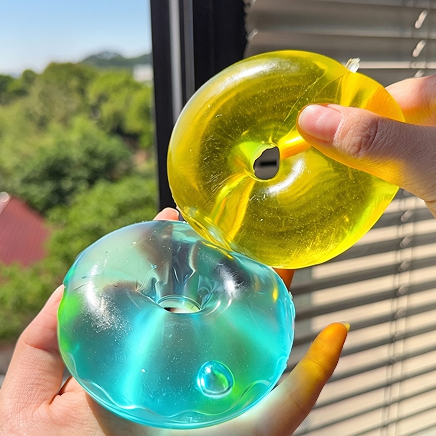 Solid-color maltose-filled donut squeeze toy – moldable, slow-rise, stress-relief, and grip-friendly.