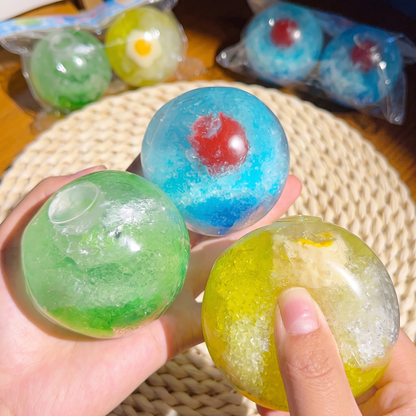 Handmade fruit-themed "crushed ice" stress-relief toy—satisfyingly moldable and non-rebounding