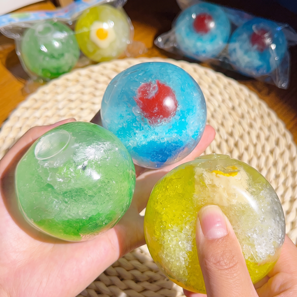 Handmade fruit-themed "crushed ice" stress-relief toy—satisfyingly moldable and non-rebounding