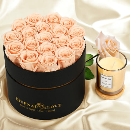 LIFELUM Forever Flowers with Scented Candle in Box-Champagne Roses