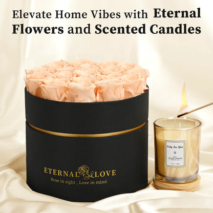 LIFELUM Forever Flowers with Scented Candle in Box-Champagne Roses