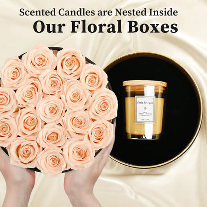 LIFELUM Forever Flowers with Scented Candle in Box-Champagne Roses