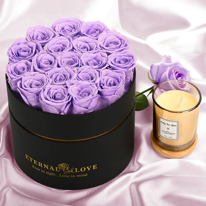 LIFELUM Forever Flowers with Scented Candle in Box-Purple Roses