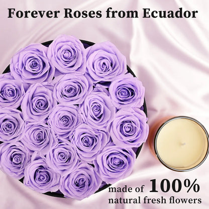 LIFELUM Forever Flowers with Scented Candle in Box-Purple Roses