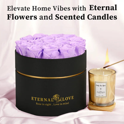 LIFELUM Forever Flowers with Scented Candle in Box-Purple Roses