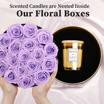 LIFELUM Forever Flowers with Scented Candle in Box-Purple Roses