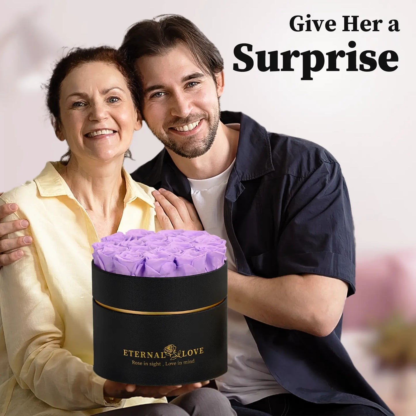 LIFELUM Forever Flowers with Scented Candle in Box-Purple Roses