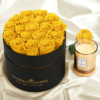LIFELUM Forever Flowers with Scented Candle in Box-Yellow Roses
