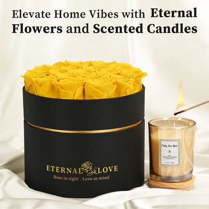 LIFELUM Forever Flowers with Scented Candle in Box-Yellow Roses