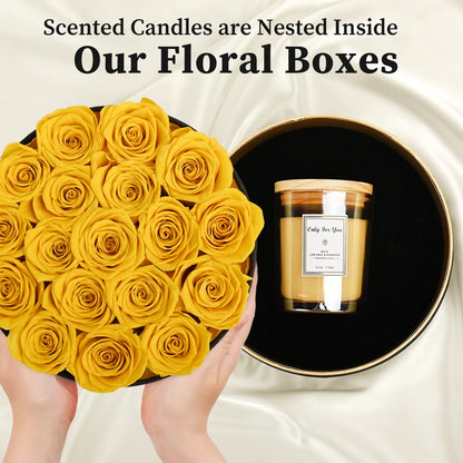 LIFELUM Forever Flowers with Scented Candle in Box-Yellow Roses