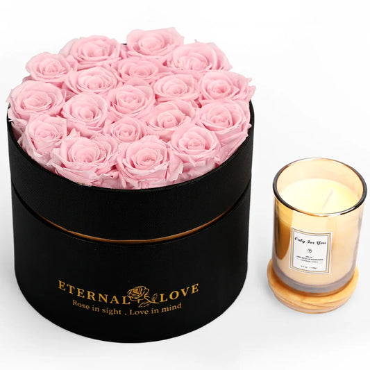LIFELUM Forever Flowers with Scented Candle in Box-Pink Roses