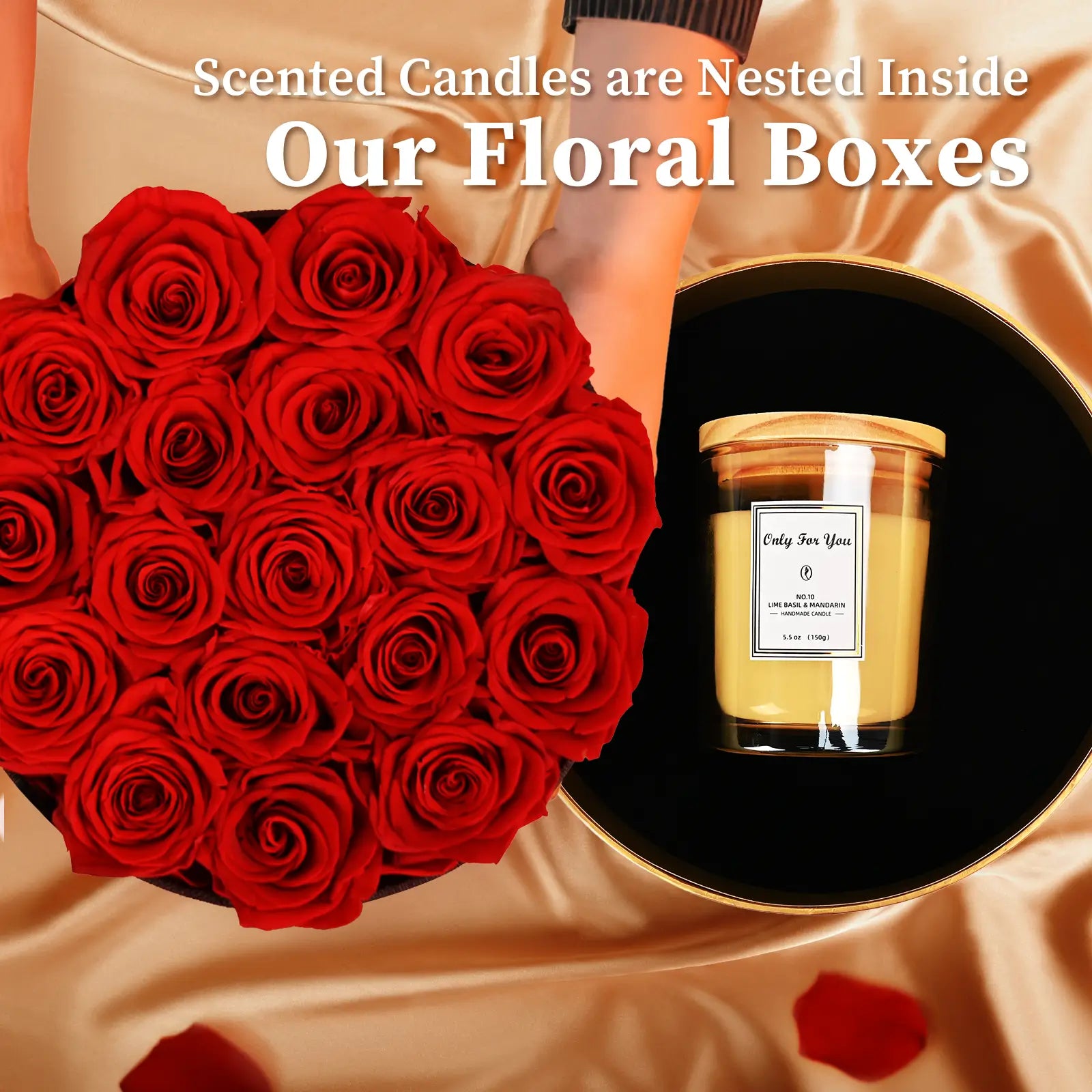 LIFELUM Forever Flowers with Scented Candle in Box-Red Roses