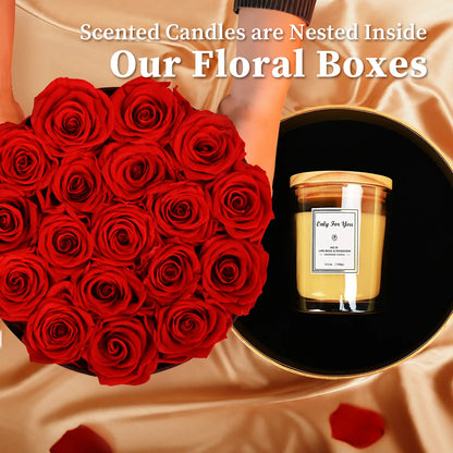 LIFELUM Forever Flowers with Scented Candle in Box-Red Roses