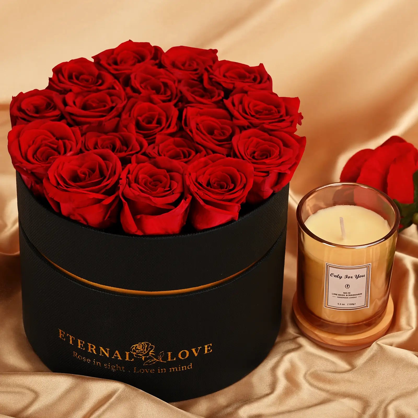 LIFELUM Forever Flowers with Scented Candle in Box-Red Roses