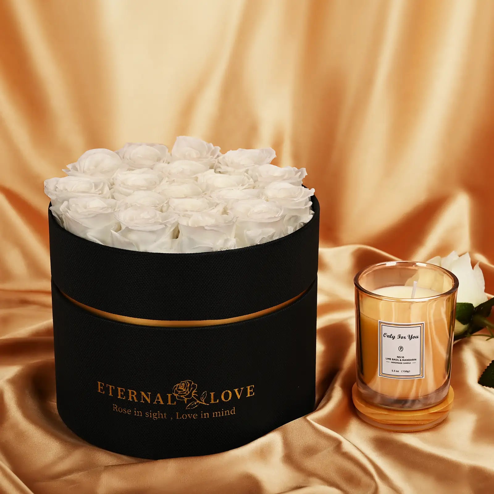 LIFELUM Forever Flowers with Scented Candle in Box-White Roses_1