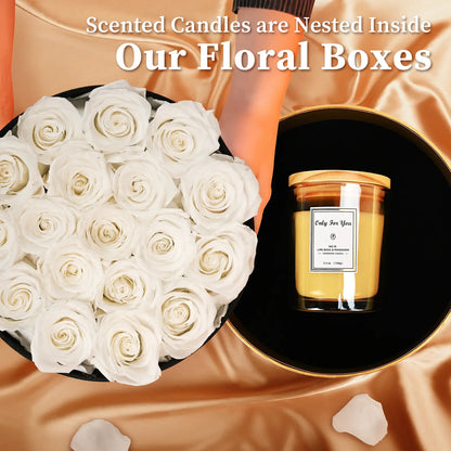 LIFELUM Forever Flowers with Scented Candle in Box-White Roses_Scented Candles are Nested Inside Our Floral Boxes