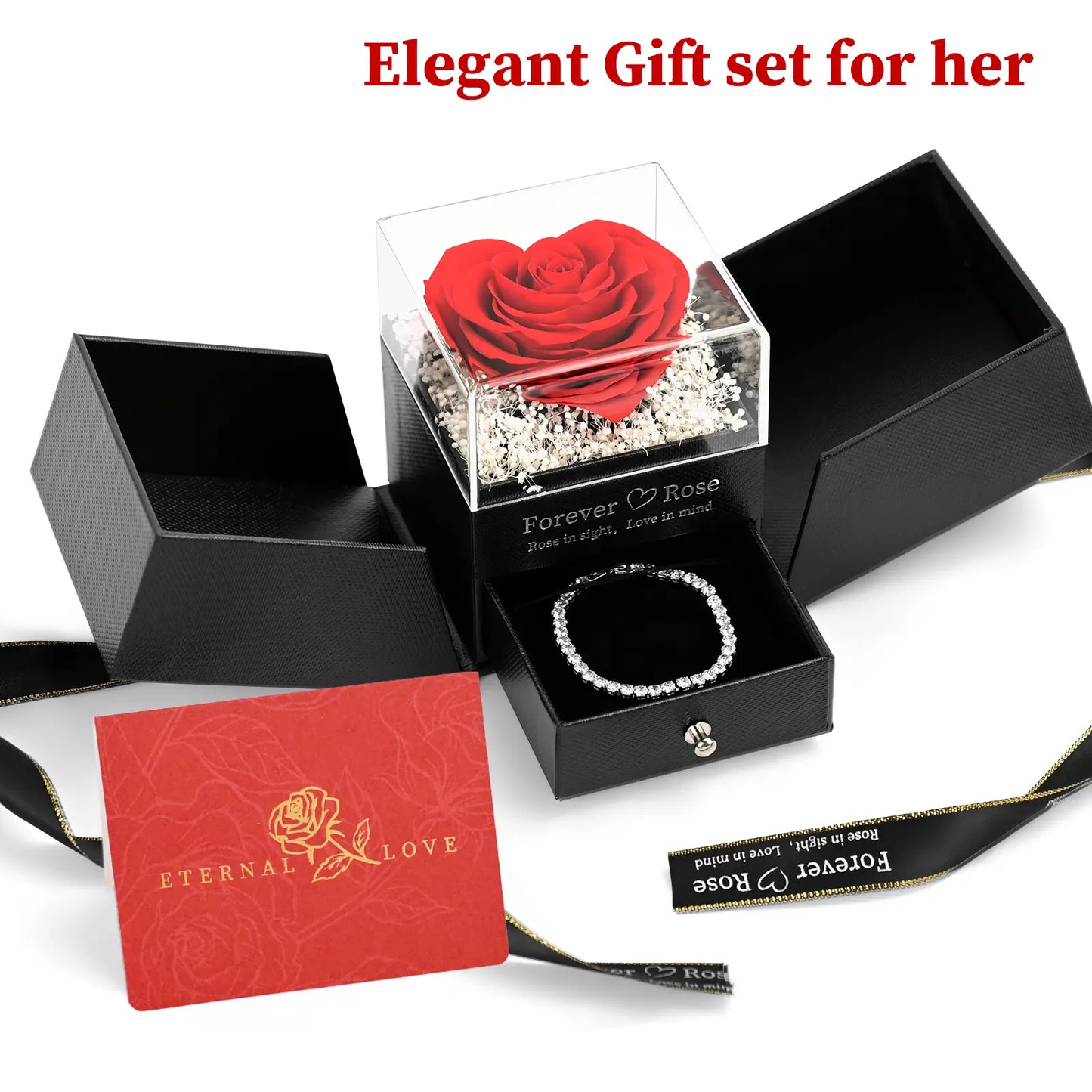 LIFELUM Heart Preserved Roses with Tennis Bracelet_Elegant Gift set for her