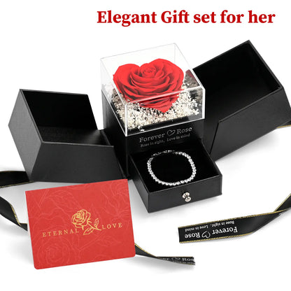 LIFELUM Heart Preserved Roses with Tennis Bracelet_Elegant Gift set for her
