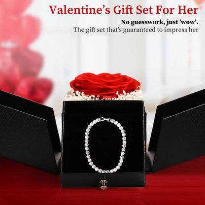 LIFELUM Heart Preserved Roses with Tennis Bracelet_Valentine's Gift Set For Her No guesswork, just 'wow'The gift set that's guaranteed to impress her