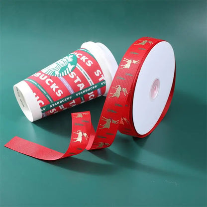 Spot Wholesale | Christmas Deer Jacquard Webbing Gift Box Packaging Ribbon