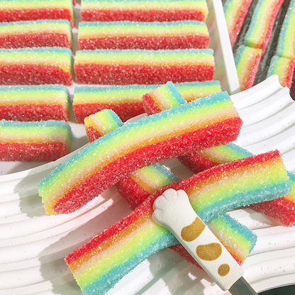 Creative Sour Strip & Colorful Strip Fruit Gummies – Sour Sugar-Coated Squeezable Toy