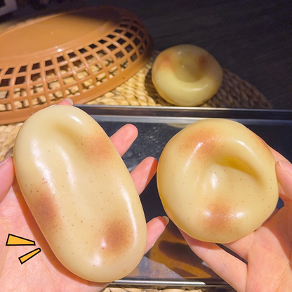 "Vaseline-textured" potato-shaped slow-rise stress relief squeeze toy.