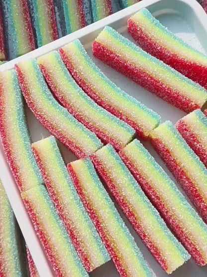 Creative Sour Strip & Colorful Strip Fruit Gummies – Sour Sugar-Coated Squeezable Toy
